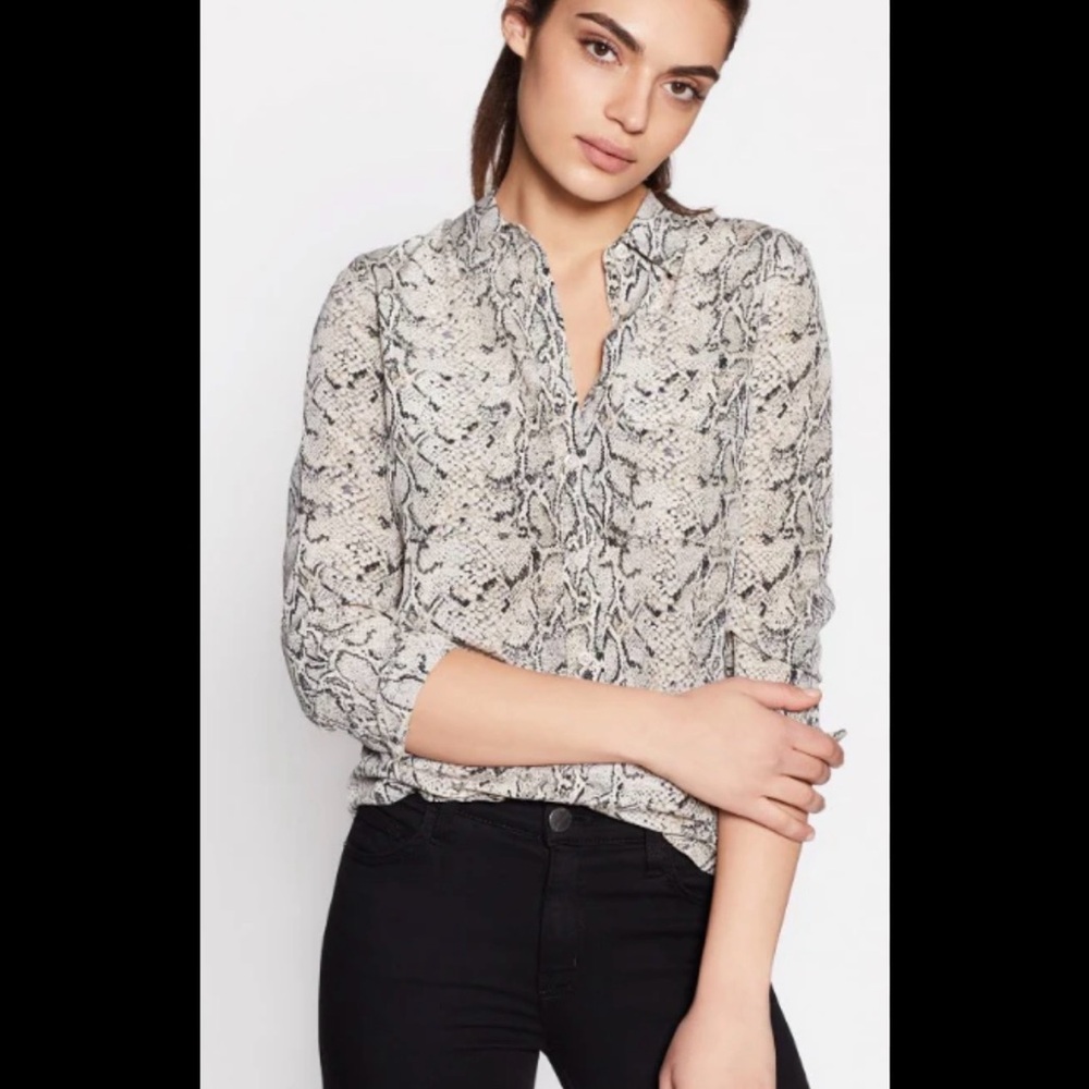 Equipment Snake-Print V-Neck Blouse in Black and Cream